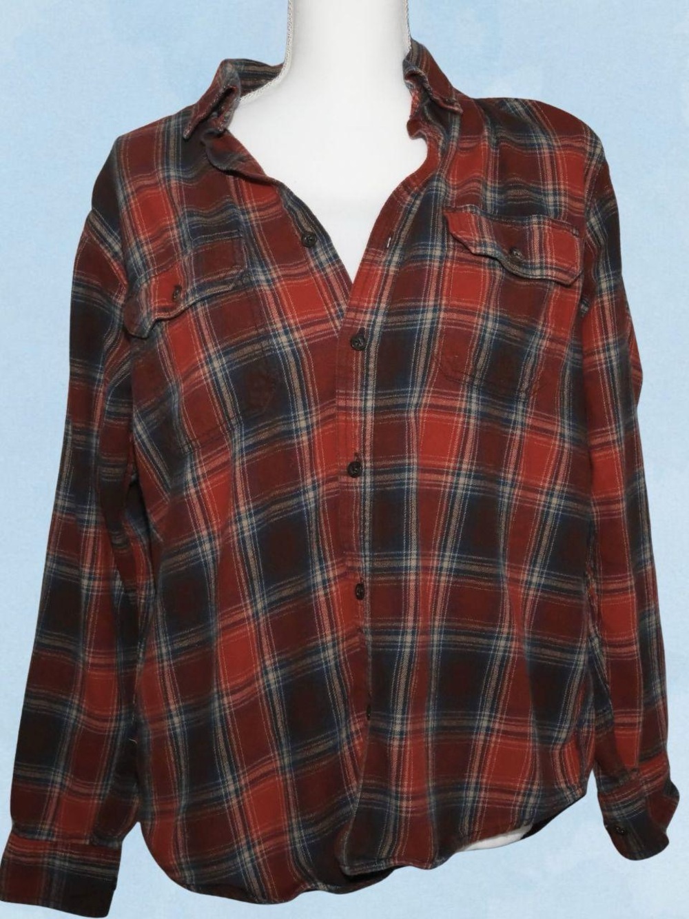 Red and blue flannel button up